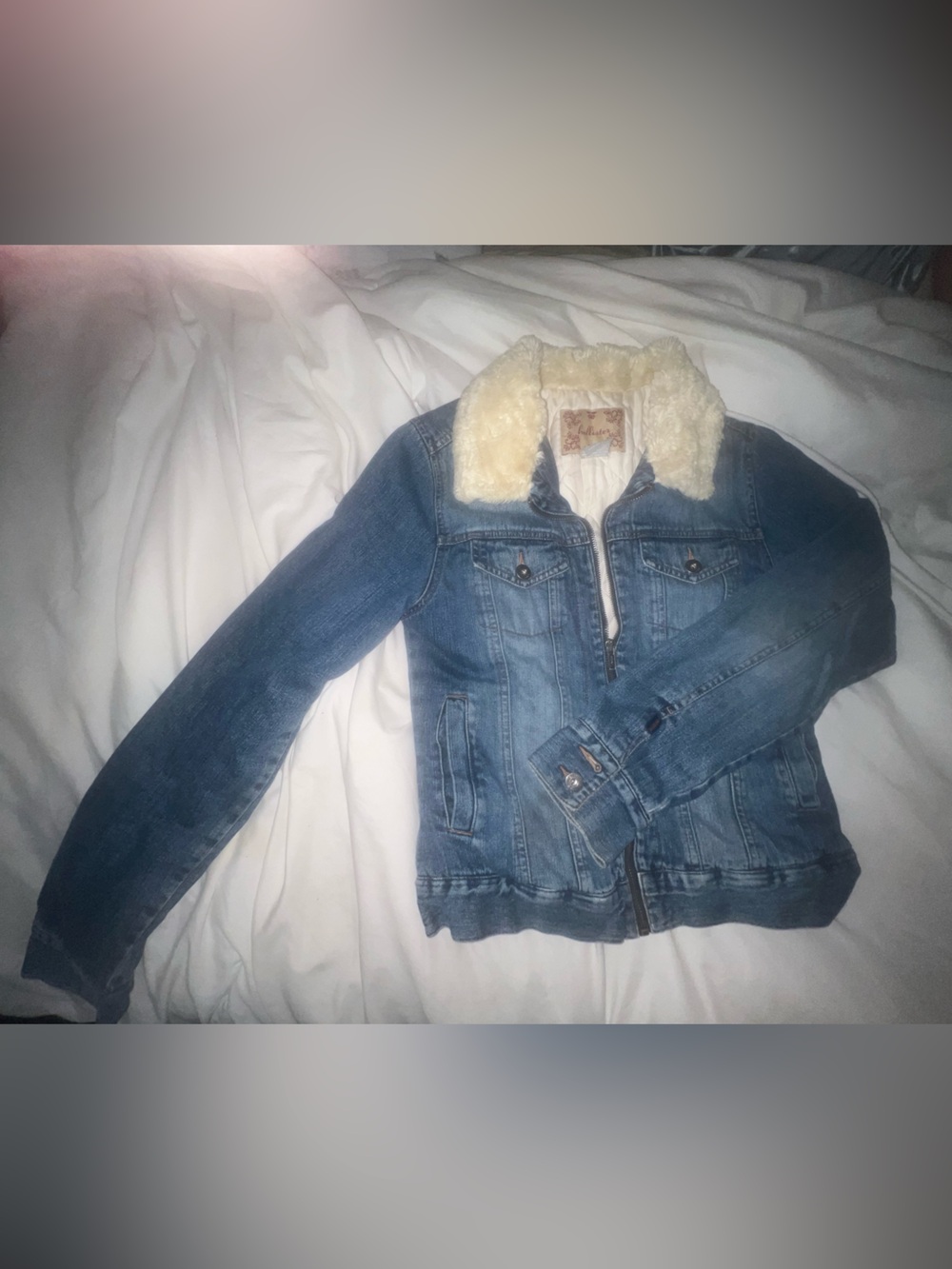 Y2K Hollister Blue Denim Jacket with Cream Faux Shearling